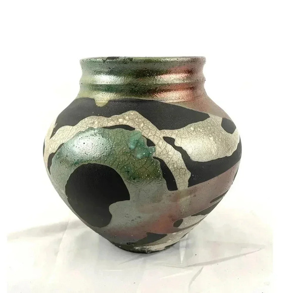 VTG Pottery Vase Abstract Handmade Art Unique 7.5" Tall - Picture 1 of 16